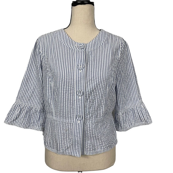 Sandro Sportswear Seersucker Striped Button Front Lightweight Jacket Size MP - Picture 1 of 7